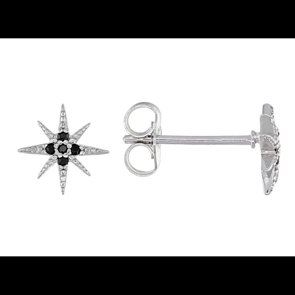 Black Spinel Rhodium Over Silver Star Stud Earring